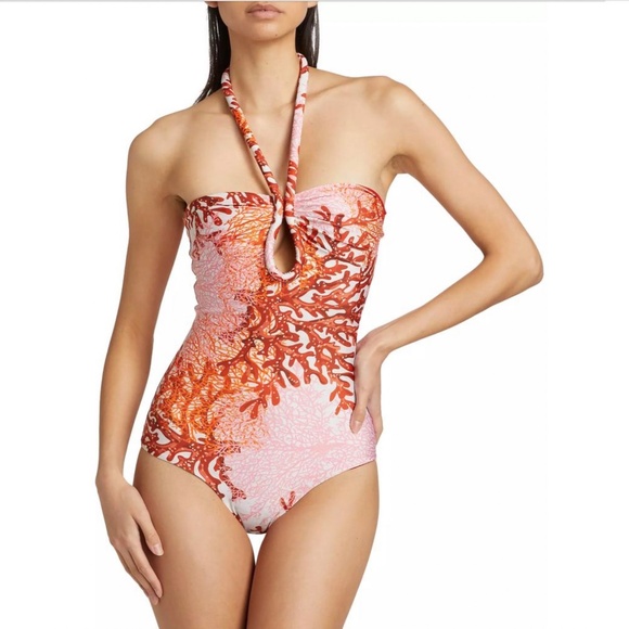 Silvia Tcherassi Coral Frazer Branch Adjustable Halter Neck One-Piece Swimsuit S - Picture 6 of 11